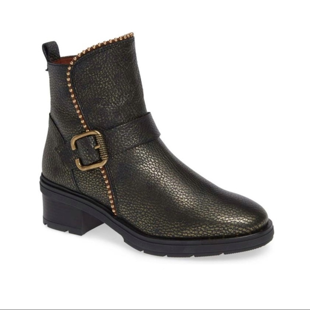 Hispanitas Metal Army Leather Via Moto Combat Studded Booties Size 6